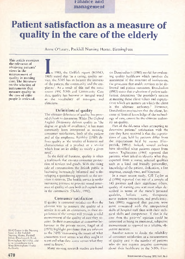 (PDF) Patient satisfaction as a measure of quality in the care of the ...