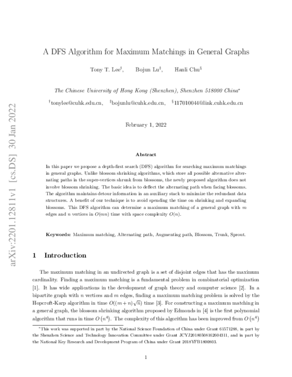 (PDF) A DFS Algorithm for Maximum Matchings in General Graphs