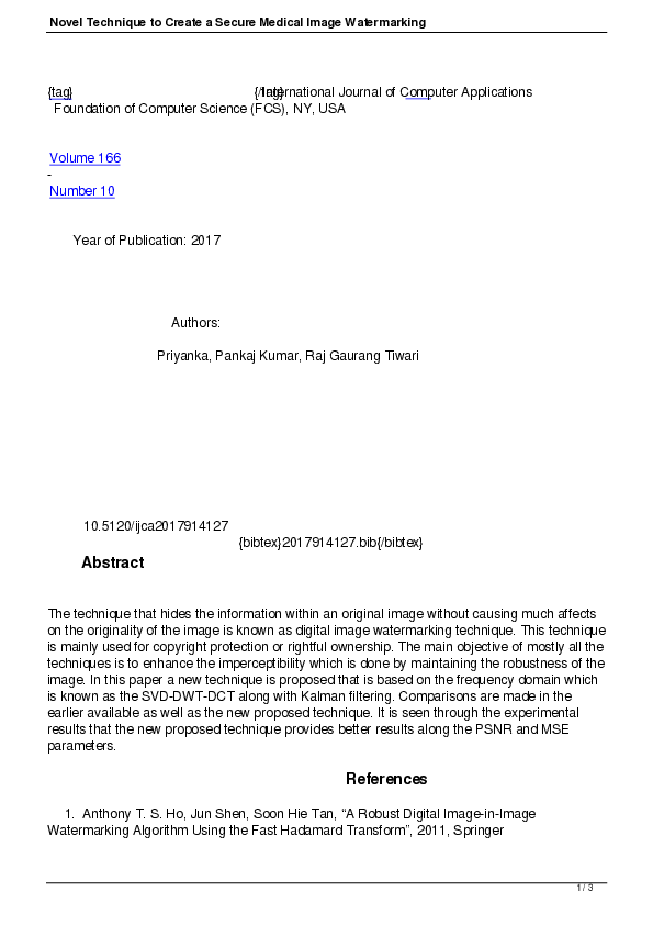 (PDF) Novel Technique to Create a Secure Medical Image Watermarking