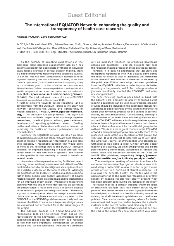 (PDF) The international EQUATOR network: enhancing the quality and ...