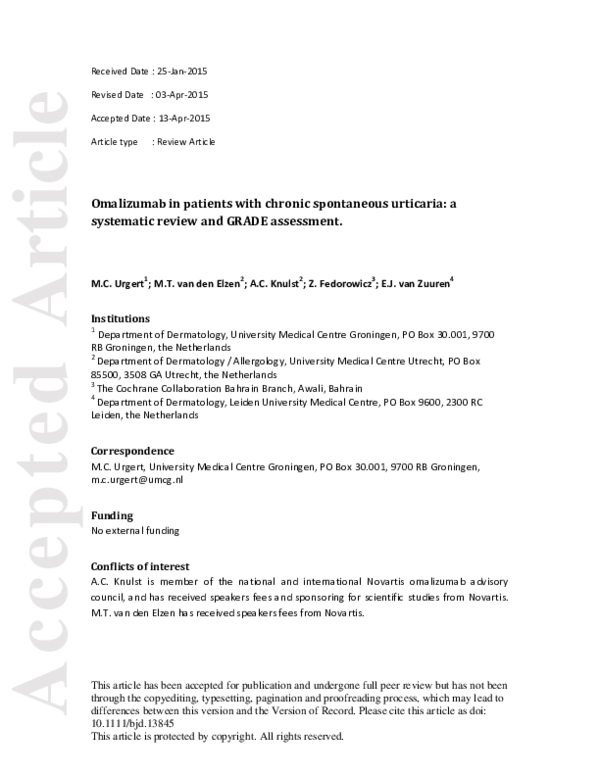 (PDF) Omalizumab in patients with chronic spontaneous urticaria: a ...