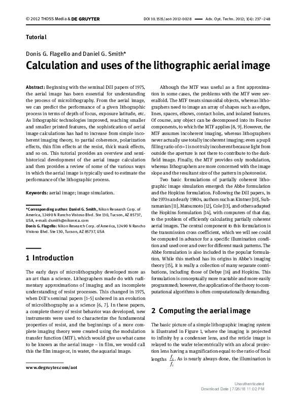 (PDF) Calculation and uses of the lithographic aerial image
