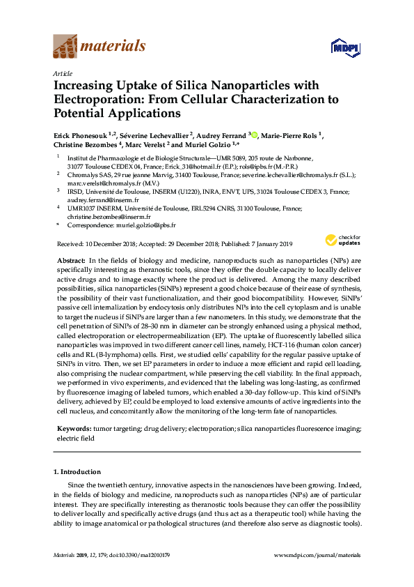 (PDF) Increasing Uptake of Silica Nanoparticles with Electroporation ...