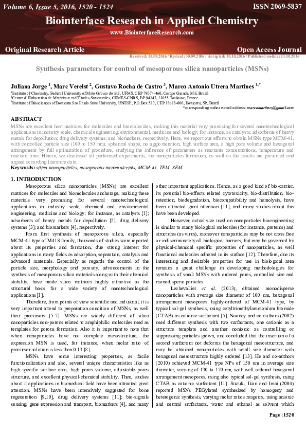 (PDF) Synthesis parameters for control of mesoporous silica ...