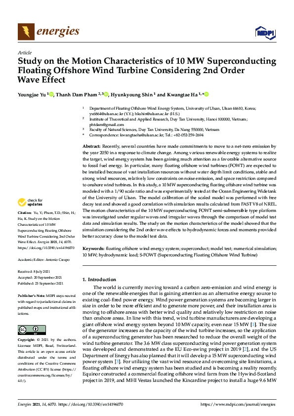 (PDF) Study on the Motion Characteristics of 10 MW Superconducting ...
