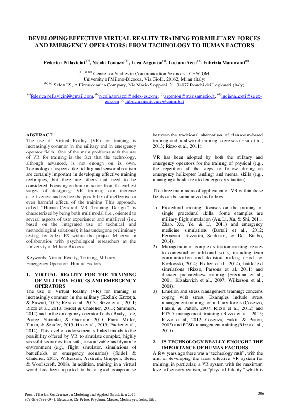 (PDF) Developing effective virtual reality training for military forces ...