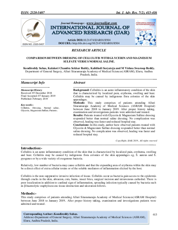 (PDF) Comparison Between Dressing of Cellulitis with Glycerin and