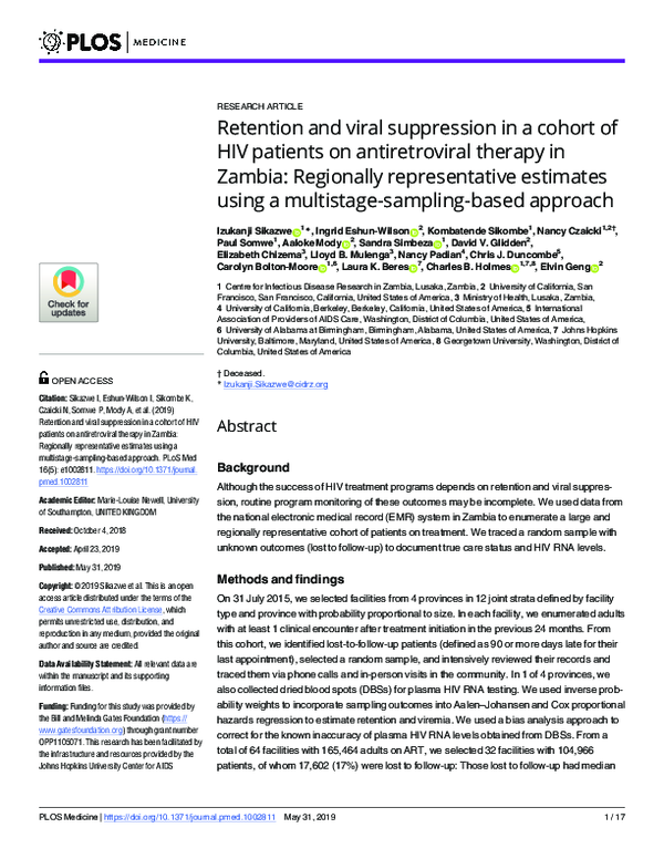 (PDF) Retention and viral suppression in a cohort of HIV patients on ...