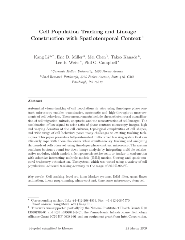 (PDF) Cell population tracking and lineage construction with ...