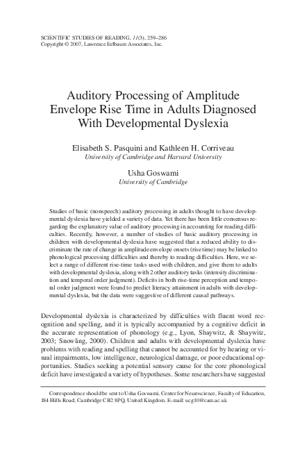 (PDF) Auditory Processing of Amplitude Envelope Rise Time in Adults ...