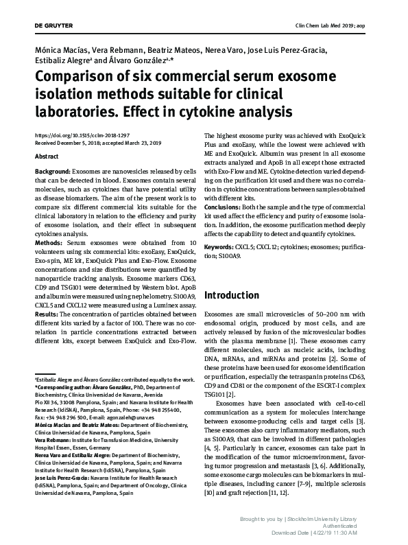 (PDF) Comparison of six commercial serum exosome isolation methods ...