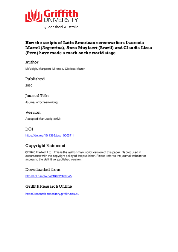(PDF) How the scripts of Latin American screenwriters Lucrecia Martel ...