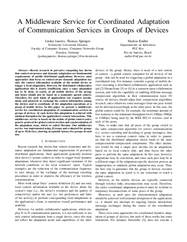 (PDF) A middleware service for coordinated adaptation of communication ...