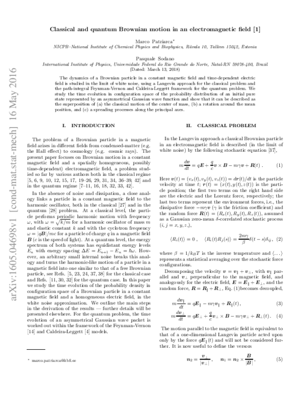 (PDF) Classical and quantum Brownian motion in an electromagnetic field