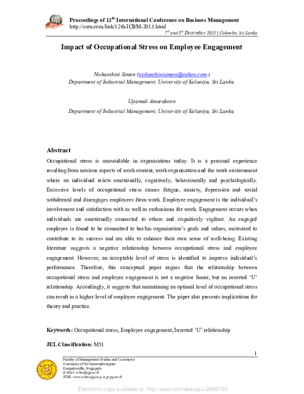 (PDF) Impact of Occupational Stress on Employee Engagement