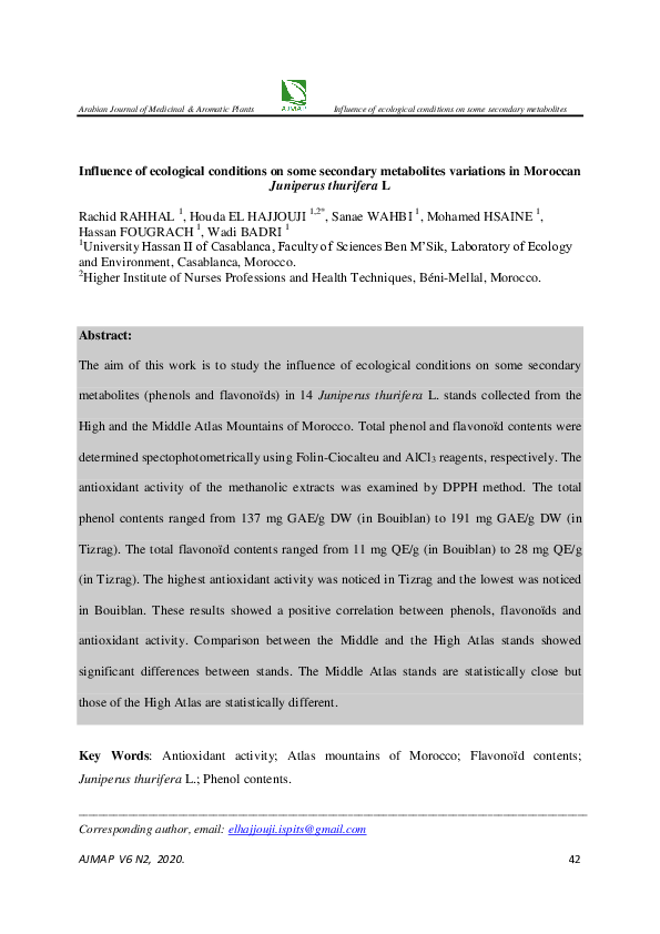 (PDF) Influence of ecological conditions on some secondary metabolites ...