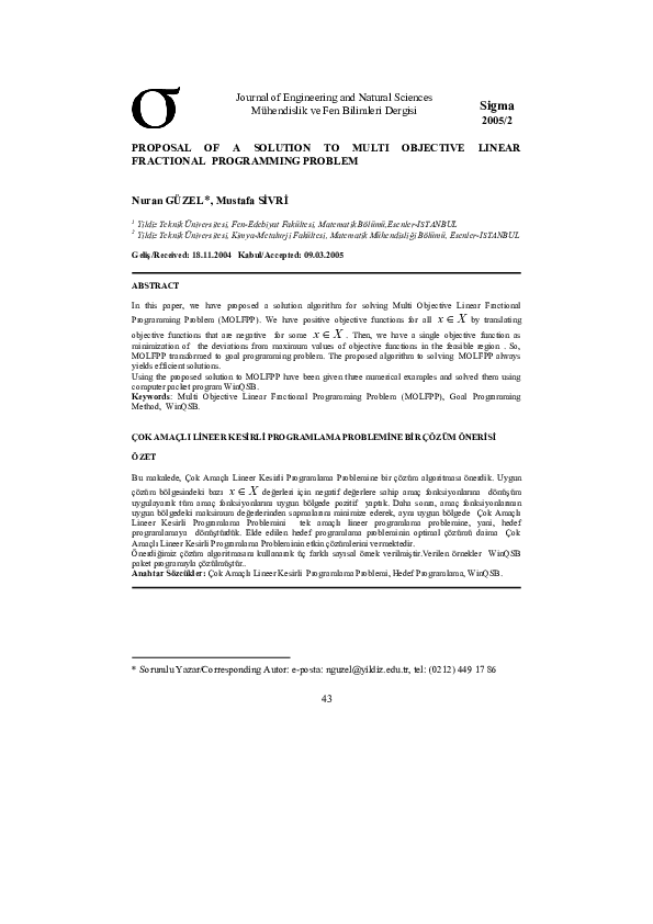 (PDF) Proposal of a Solution to Multi Objective Linear Fractional ...