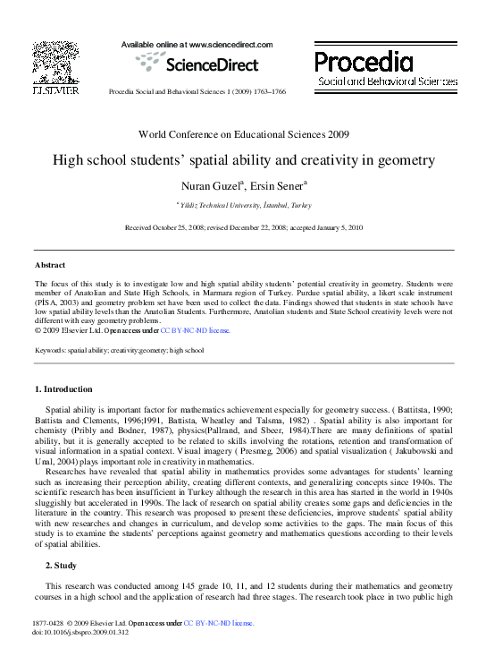 (PDF) High school students’ spatial ability and creativity in geometry