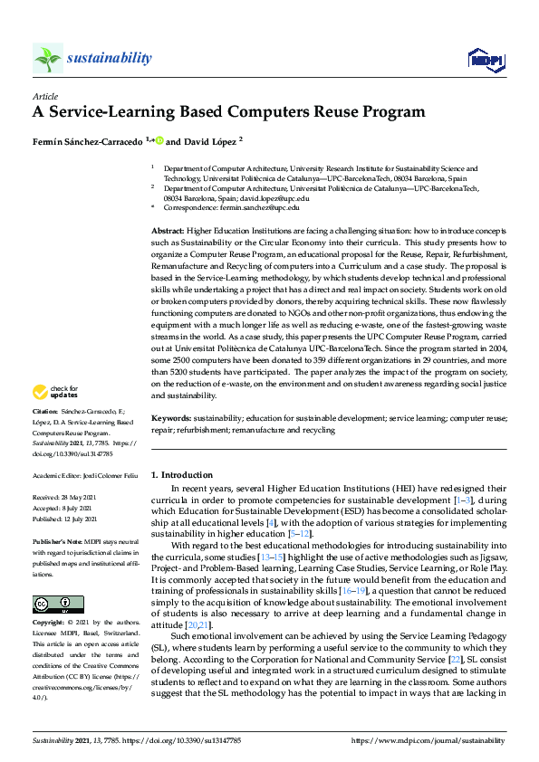 (PDF) A Service-Learning Based Computers Reuse Program