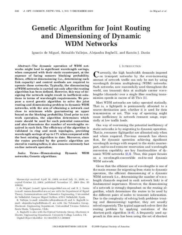 (PDF) Genetic Algorithm for Joint Routing and Dimensioning of Dynamic ...