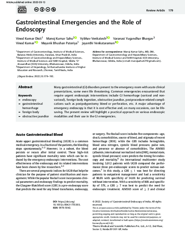 (PDF) Gastrointestinal Emergencies and the Role of Endoscopy