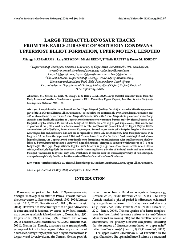 (PDF) Large Tridactyl Dinosaur Tracks from the Early Jurassic Upper ...