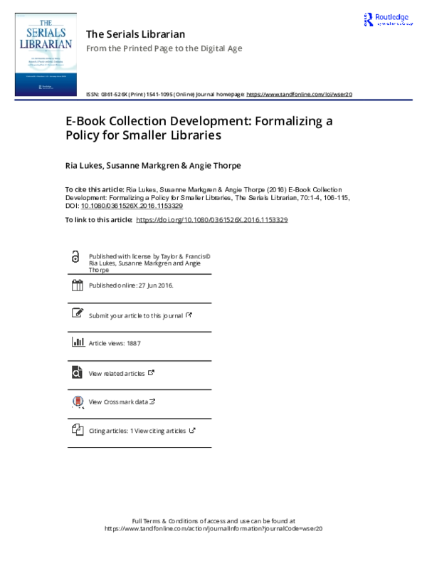 (PDF) E-Book Collection Development: Formalizing a Policy for Smaller ...