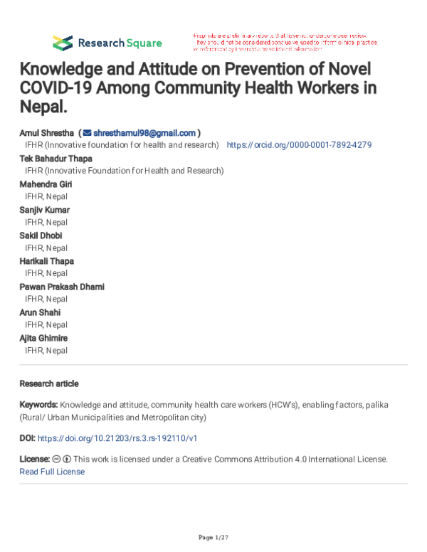 (PDF) Knowledge and Attitude on Prevention of Novel COVID-19 Among ...