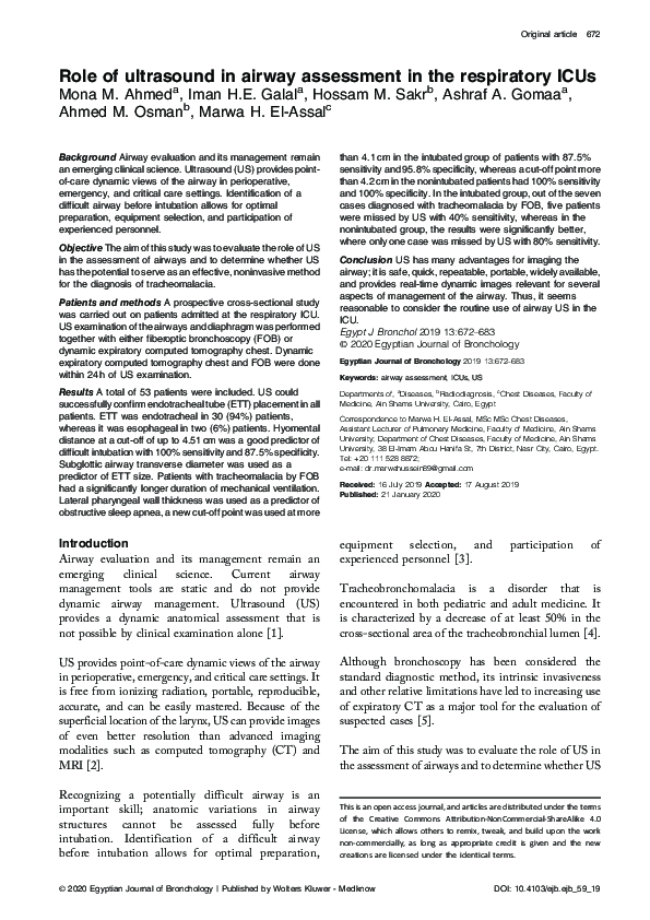 (PDF) Role of ultrasound in airway assessment in the respiratory ICUs