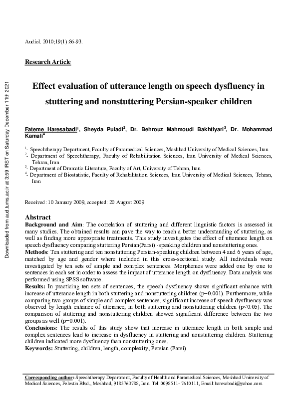 (PDF) Effect evaluation of utterance length on speech dysfluency in ...