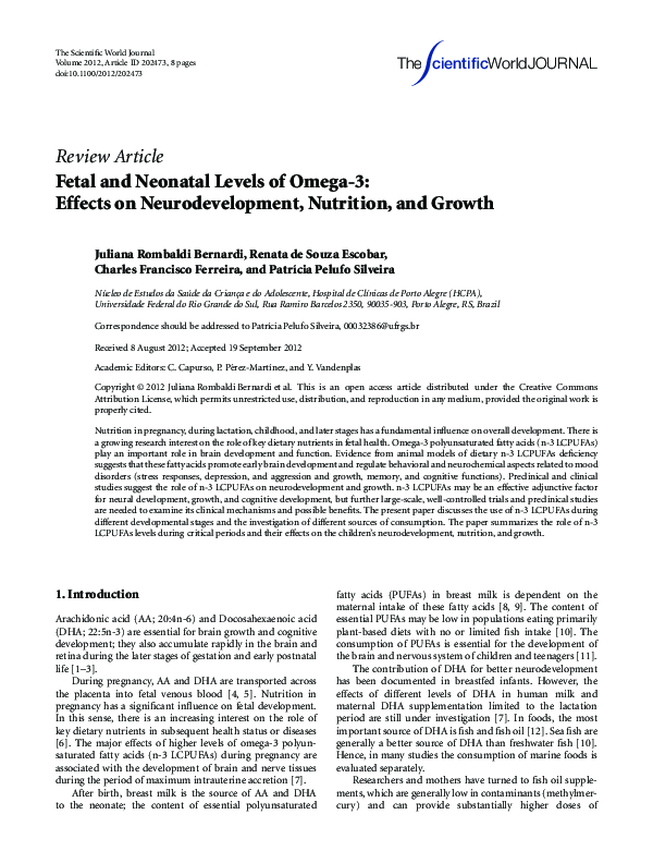 (PDF) Fetal and Neonatal Levels of Omega3 Effects on Neurodevelopment