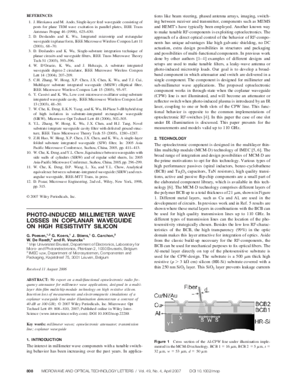 (PDF) Photo-induced millimeter wave losses in coplanar waveguide on ...