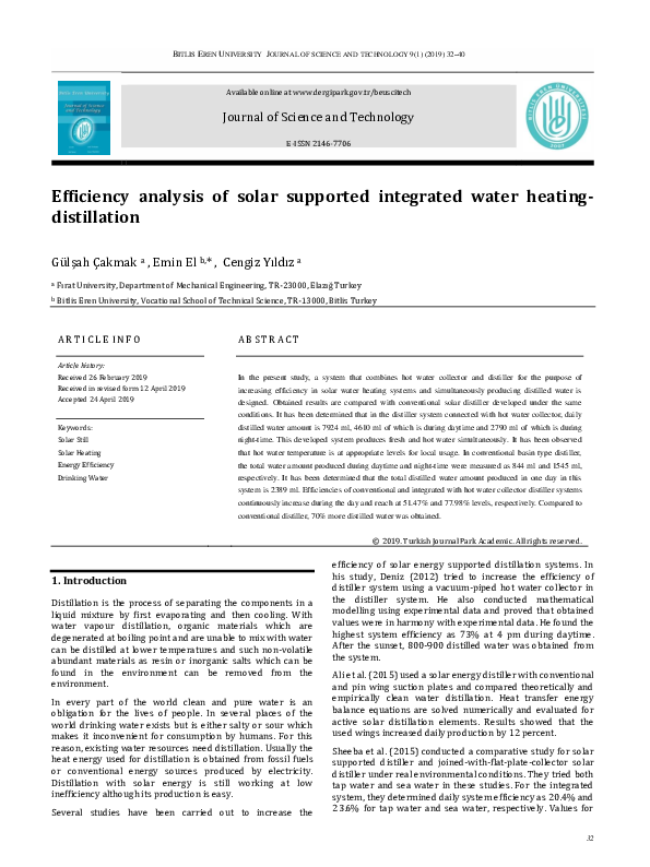 (PDF) Efficiency Analysis of Solar Supported Integrated Water Heating ...