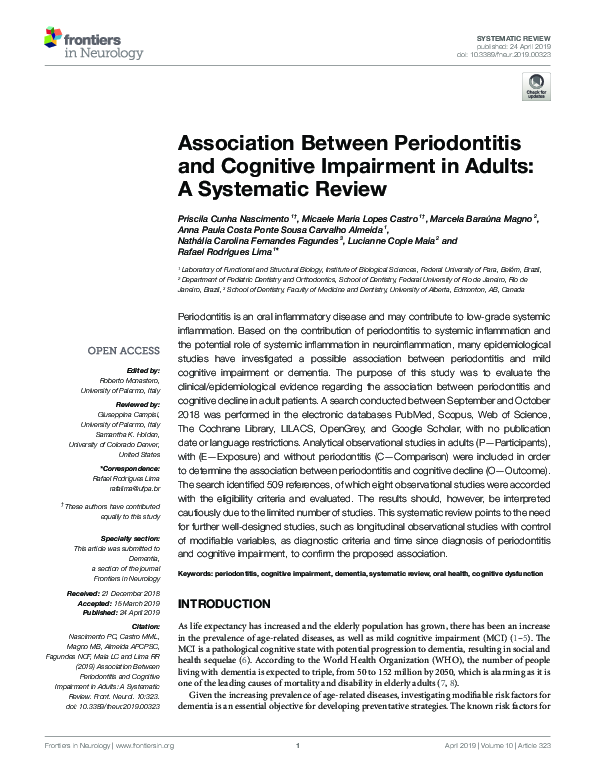 (PDF) Association Between Periodontitis and Cognitive Impairment in ...