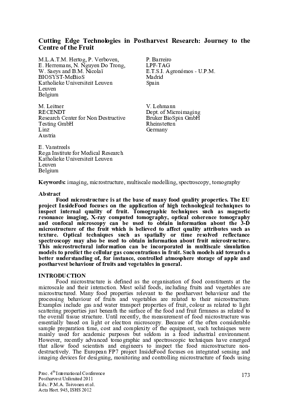 (PDF) Cutting Edge Technologies in Postharvest Research Journey to the Centre of the Fruit