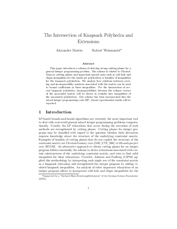 (PDF) The Intersection of Knapsack Polyhedra and Extensions Alexander