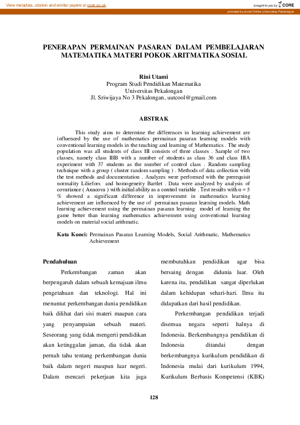 (PDF) Penerapan Permainan Pasaran Dalam Pembelajaran Matematika Materi ...