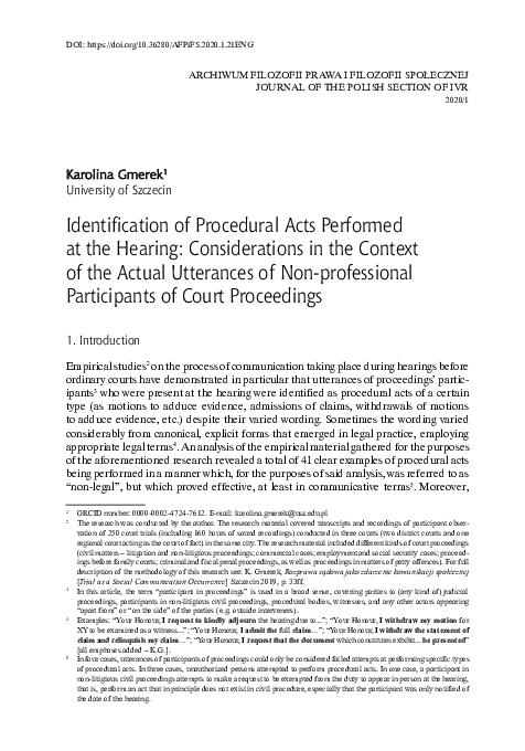 (PDF) Identification of Procedural Acts Performed at the Hearing ...