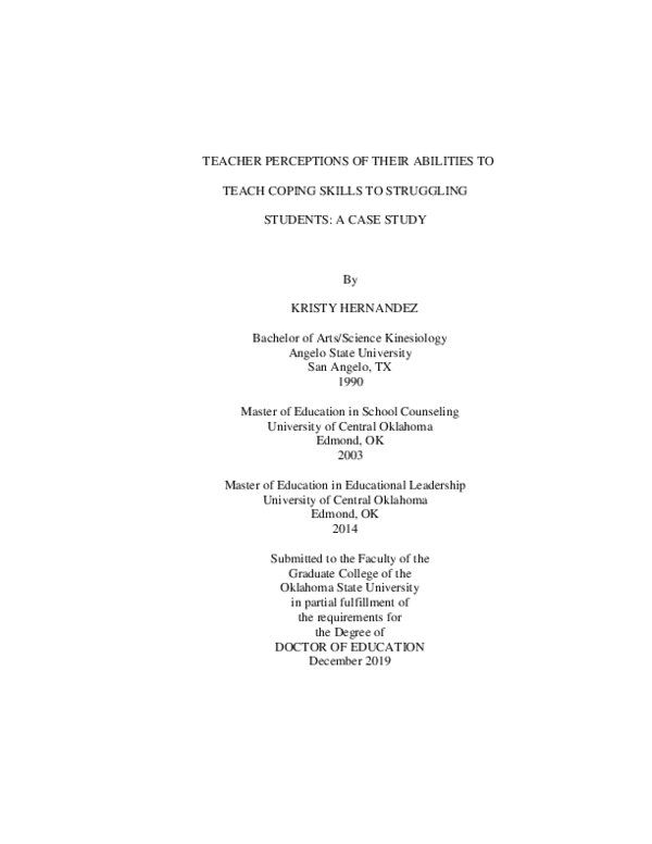 (PDF) Teacher perceptions of their abilities to teach coping skills to ...