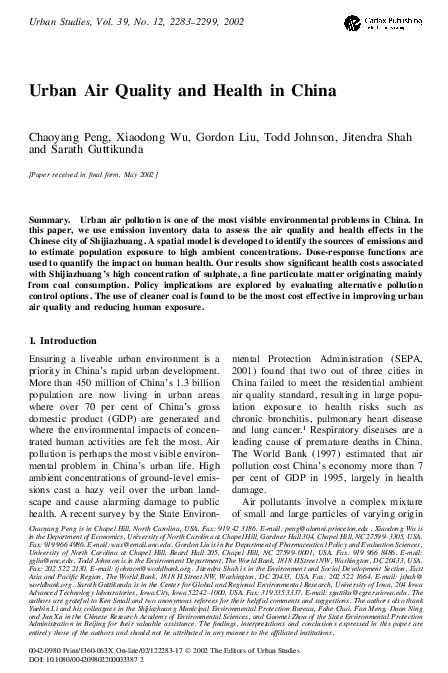 (PDF) Urban Air Quality and Health in China