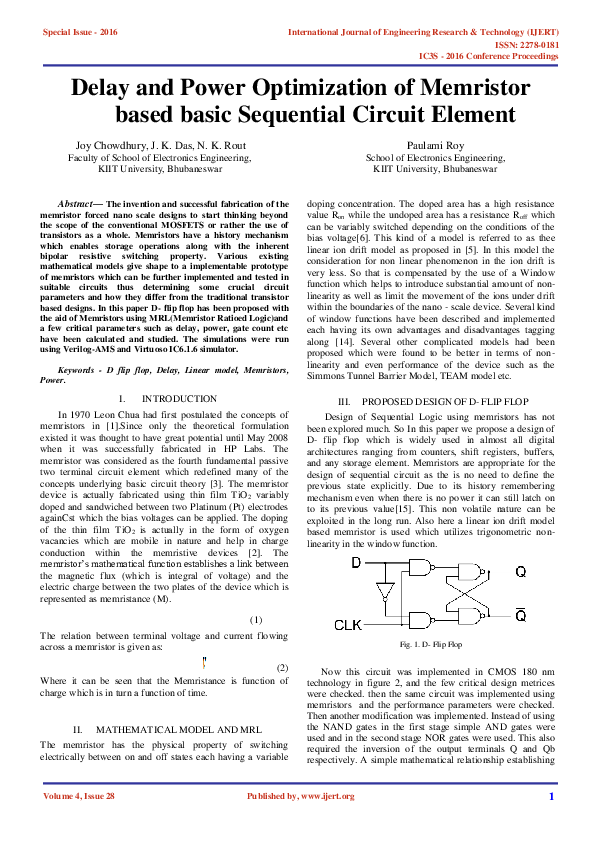 (PDF) Delay and Power Optimization of Memristor based basic Sequential ...