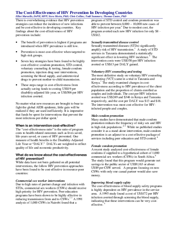 (PDF) The Cost-Effectiveness of HIV Prevention In Developing Countries