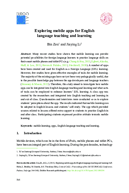 (PDF) Exploring mobile apps for English language teaching and learning