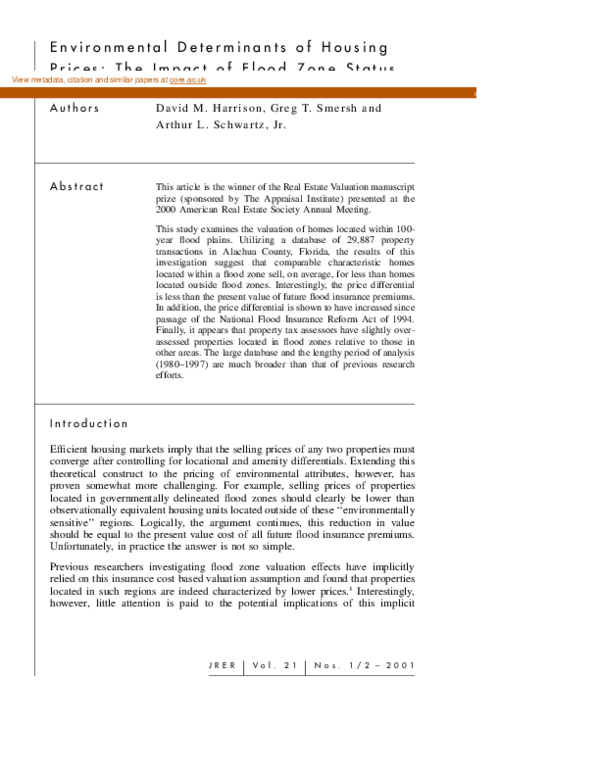 (PDF) Environmental Determinants of Housing Prices: The Impact of Flood ...