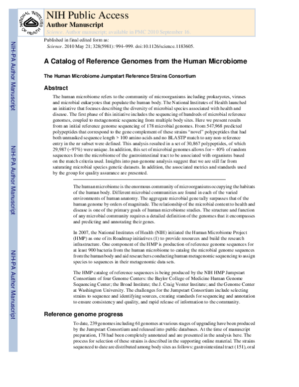 (PDF) A Catalog of Reference Genomes from the Human Microbiome