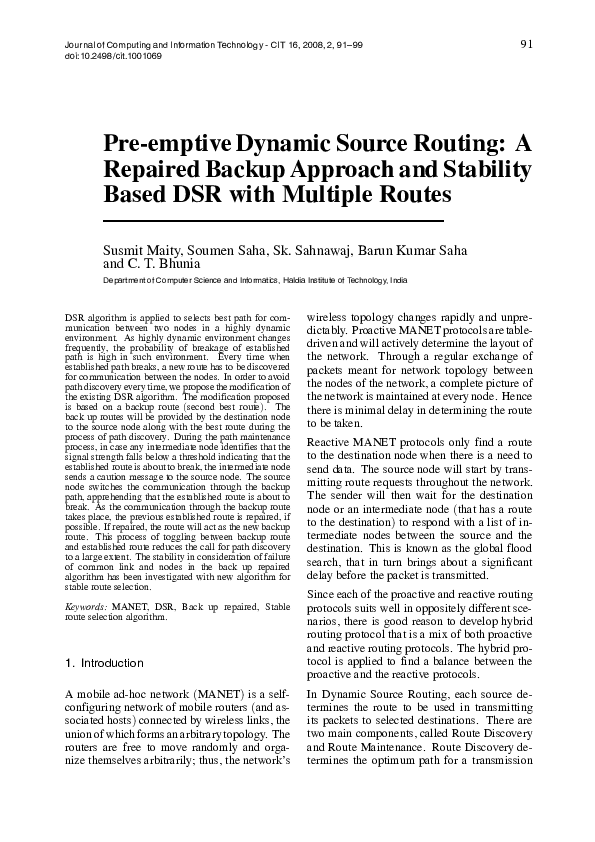 (PDF) Pre-emptive Dynamic Source Routing: A Repaired Backup Approach ...
