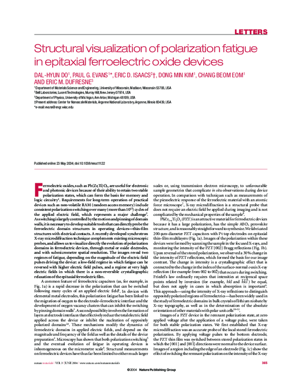 (PDF) Structural visualization of polarization fatigue in epitaxial ...