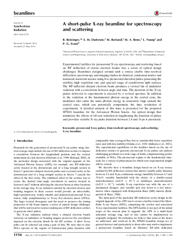 (PDF) A short-pulse X-ray beamline for spectroscopy and scattering