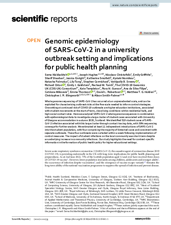 (PDF) Genomic epidemiology of SARS-CoV-2 in a university outbreak ...