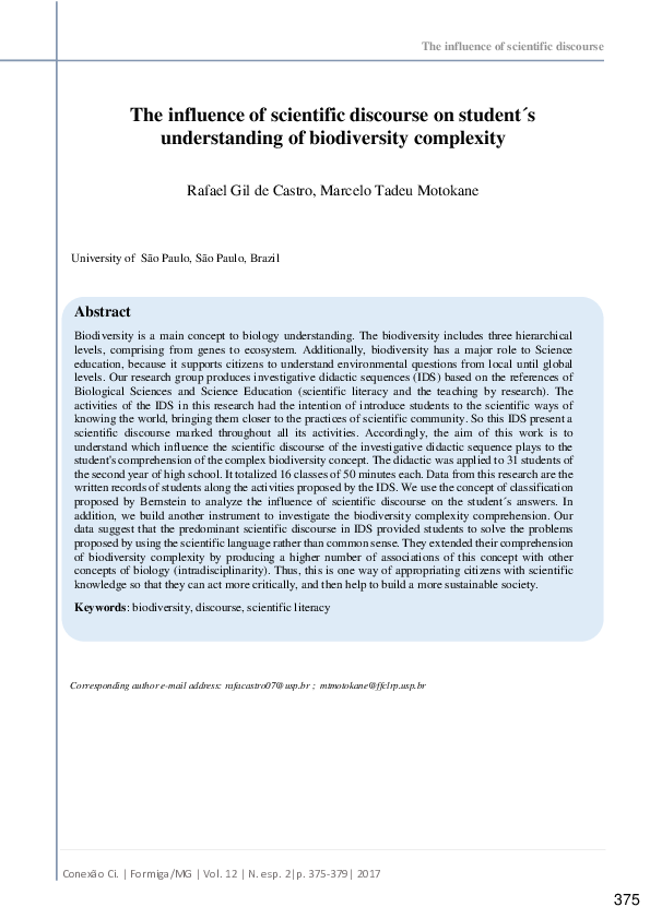 (PDF) The influence of scientific discourse on student ́s understanding ...